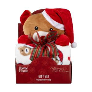 Set ARDESTO Christmas Bear 2 items: blanket 90x75cm, decor. toy 24cm, 100% polyester, brown