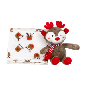 Set ARDESTO Christmas Deer set 2 items: blanket 90x75cm, decor. toy 24cm, 100% polyester, grey
