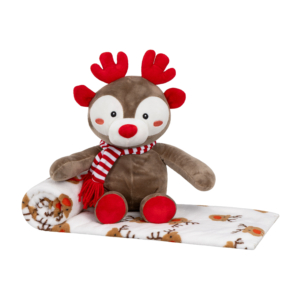 Set ARDESTO Christmas Deer set 2 items: blanket 90x75cm, decor. toy 24cm, 100% polyester, grey