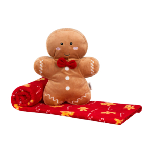Set ARDESTO Christmas Gingerbread 2 items: blanket 90x75cm, decor. toy 24cm, 100% polyester, brown