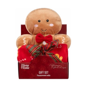 Set ARDESTO Christmas Gingerbread 2 items: blanket 90x75cm, decor. toy 24cm, 100% polyester, brown
