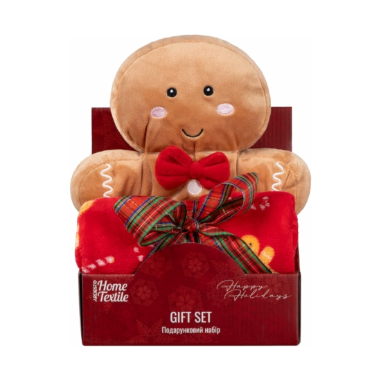 Набір ARDESTO Christmas Gingerbread 2 предмети: плед 90х75см, декор. іграшка 24см, 100% поліестер, коричневий