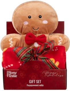 Набір ARDESTO Christmas Gingerbread 2 предмети: плед 90х75см, декор. іграшка 24см, 100% поліестер, коричневий