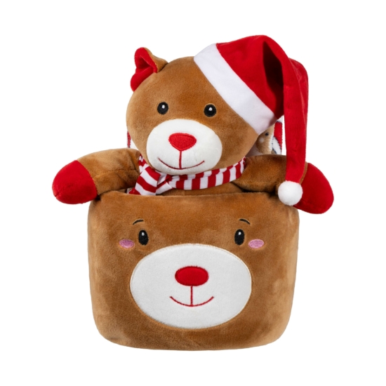 Набір ARDESTO Christmas 3 предмети: плед 90х75см, декор. іграшка 25см, корзинка D20см, 100% поліестер, коричневий