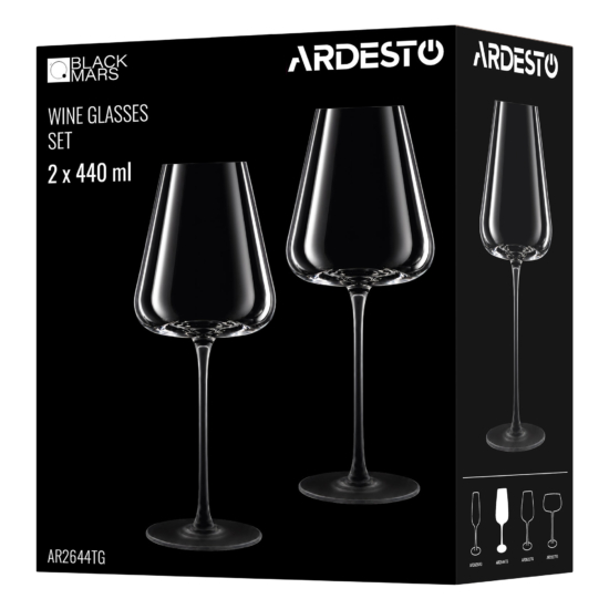 ARDESTO Набір келихів для вина Black Mars 440мл, 2шт, скло, прозоро-сірий