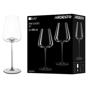 ARDESTO Wine glasses set Black Mars 440ml, 2pcs, glass, transparent-grey