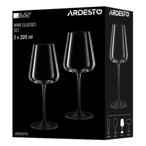 ARDESTO Wine glasses set Black Mars 320ml, 2pcs, glass, transparent-grey