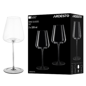 ARDESTO Wine glasses set Black Mars 320ml, 2pcs, glass, transparent-grey