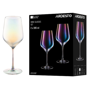 ARDESTO Wine glasses set Black Mars 385ml, 2pcs, glass, transparent