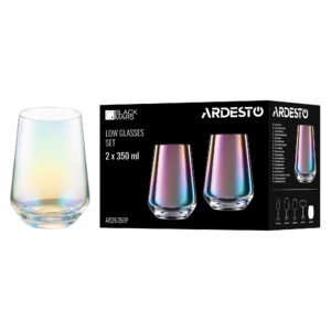 ARDESTO Набор стаканов низких Black Mars 390мл, 2шт, стекло, прозрачный
