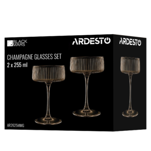 ARDESTO Champagne glasses set Black Mars 255ml, 2pcs, glass, grey