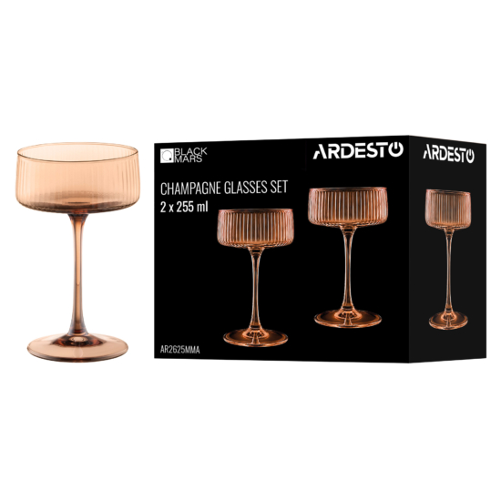 ARDESTO Набор бокалов для шампанского Black Mars 255мл, 2шт, стекло, золотистый