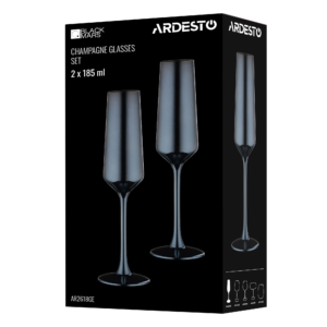 ARDESTO Champagne glasses set Black Mars 185ml, 2pcs, glass, grey