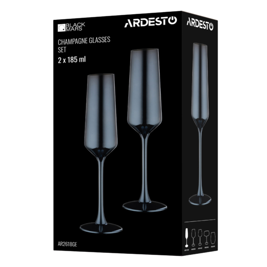 ARDESTO Набор бокалов для шампанского Black Mars 185мл, 2шт, стекло, серый