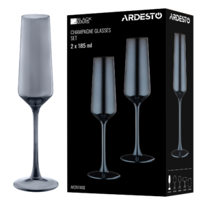 ARDESTO Champagne glasses set Black Mars 185ml, 2pcs, glass, grey