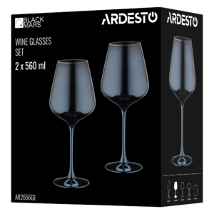 ARDESTO Wine glasses set Black Mars 560ml, 2pcs, glass, grey