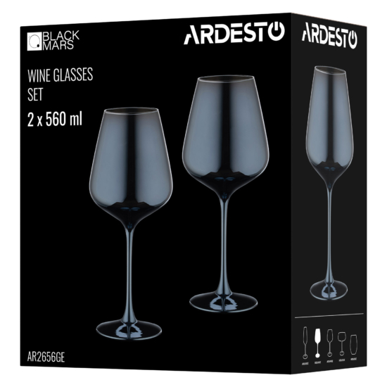 ARDESTO Wine glasses set Black Mars 560ml, 2pcs, glass, grey