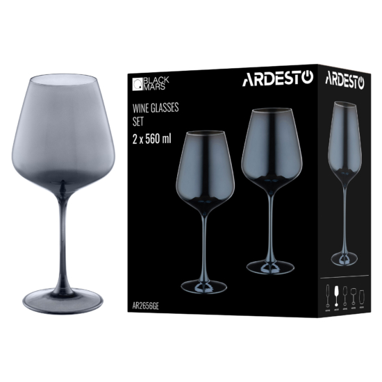 ARDESTO Wine glasses set Black Mars 560ml, 2pcs, glass, grey