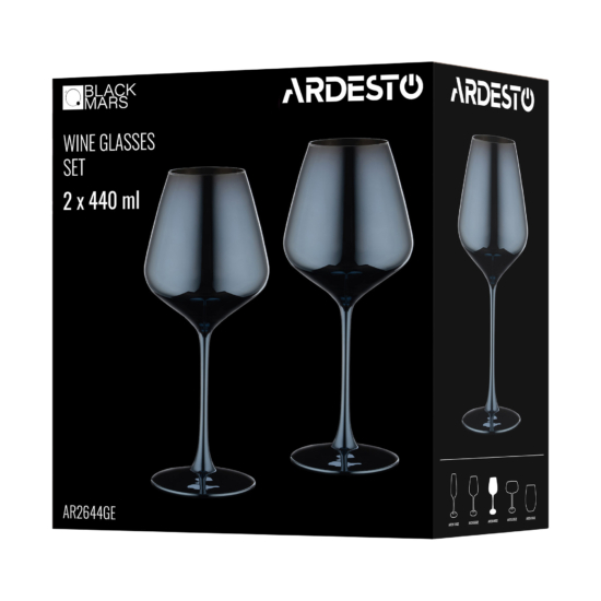 ARDESTO Wine glasses set Black Mars 440ml, 2pcs, glass, grey