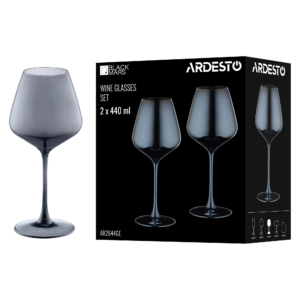 ARDESTO Wine glasses set Black Mars 440ml, 2pcs, glass, grey