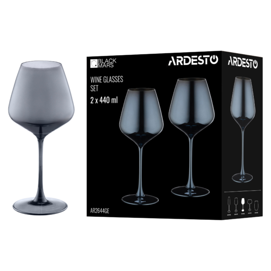 ARDESTO Wine glasses set Black Mars 440ml, 2pcs, glass, grey