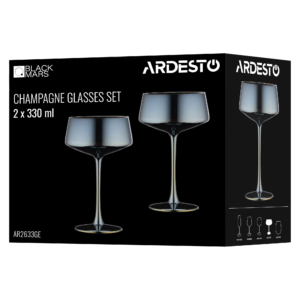 ARDESTO Набір келихів для шампанського Black Mars 330мл, 2шт, скло, сірий