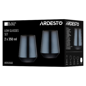 ARDESTO Low glasses set Black Mars 390ml, 2pcs, glass, grey