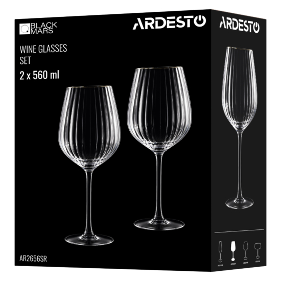 ARDESTO Wine glasses set Black Mars 560ml, 2pcs, glass, transparent