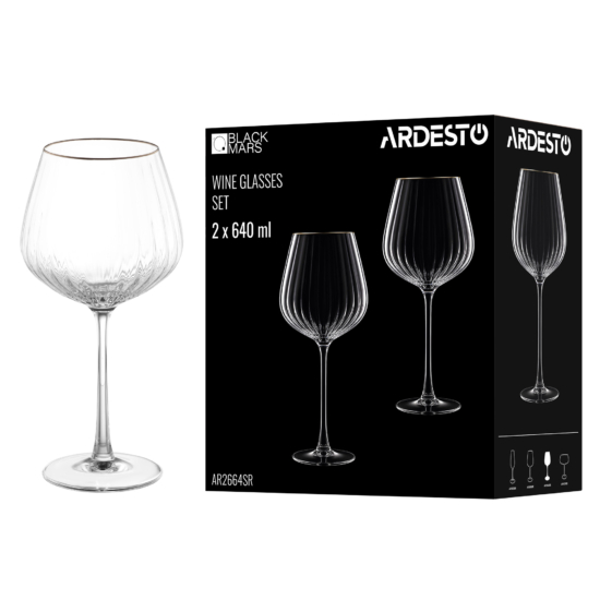 ARDESTO Wine glasses set Black Mars 640ml, 2pcs, glass, transparent