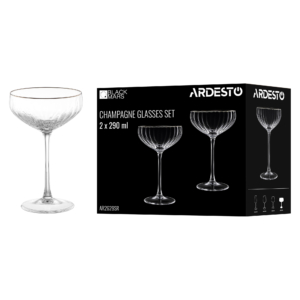 ARDESTO Champagne glasses set Black Mars 290ml, 2pcs, glass, transparent
