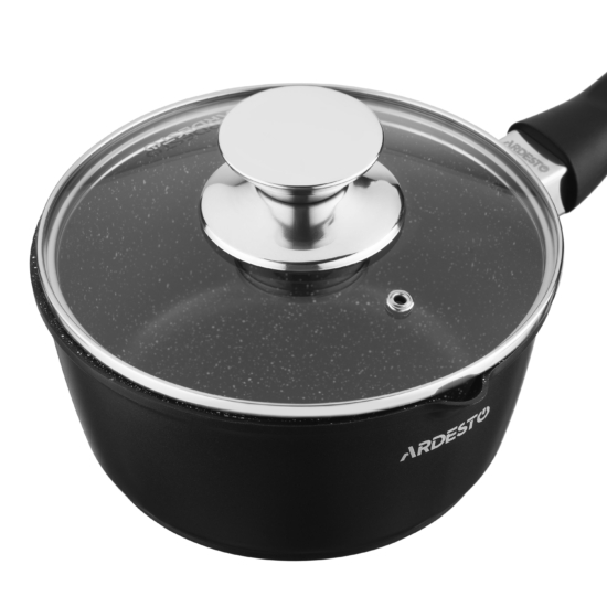 Saucepan with glass lid ARDESTO Gemini Lazio, 1.3l, aluminum, black