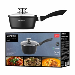 Saucepan with glass lid ARDESTO Gemini Lazio, 1.3l, aluminum, black