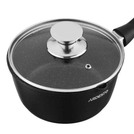 Saucepan with glass lid ARDESTO Gemini Lazio, 1.9l, aluminum, black