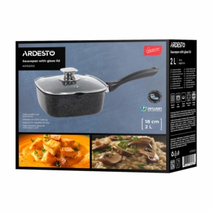Saucepan with glass lid ARDESTO Gemini Piemonte, 2l, aluminum, square, black