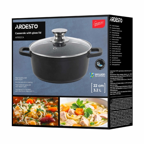 Кастрюля со стеклянной крышкой ARDESTO Gemini Lazio, 3.2л, алюминий, черный