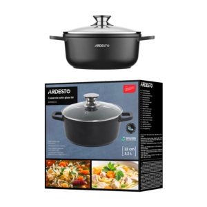 Casserole with glass lid ARDESTO Gemini Lazio, 3.2l, aluminum, black