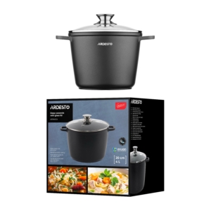 Deep Casserole with glass lid ARDESTO Gemini Lazio, 4l, aluminum, black