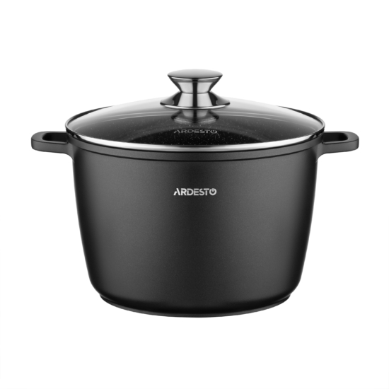 Кастрюля со стеклянной крышкой глубокая ARDESTO Gemini Lazio, 6.2л, алюминий, черный