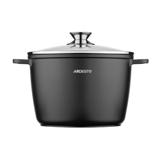 Кастрюля со стеклянной крышкой глубокая ARDESTO Gemini Lazio, 6.2л, алюминий, черный