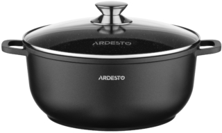 Casserole with glass lid ARDESTO Gemini Lazio, 6.5l, aluminum, black