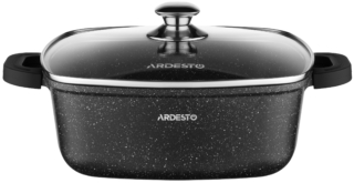 Casserole with glass lid ARDESTO Gemini Piemonte, 6.5l, aluminum, square, black