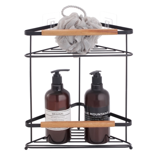Corner shelf Ardesto Minimalism, 2-tier 20х32.9 cm, metal, wood, black