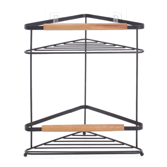 Corner shelf Ardesto Minimalism, 2-tier 20х32.9 cm, metal, wood, black