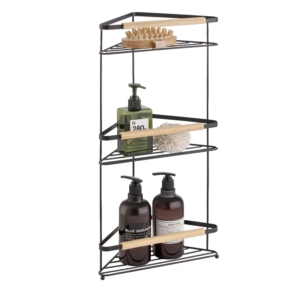 Corner shelf Ardesto Minimalism, 3-tier 20х58 cm, metal, bamboo, black