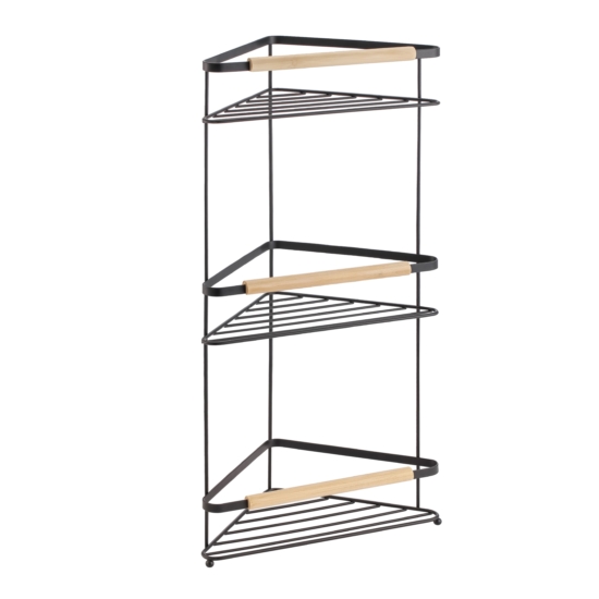 Corner shelf Ardesto Minimalism, 3-tier 20х58 cm, metal, bamboo, black