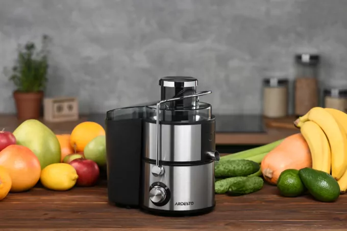 Ardesto centrifugal juicer, 1000W, bowl-0.5L, cake-1.5L, plastic/iron, silver-black