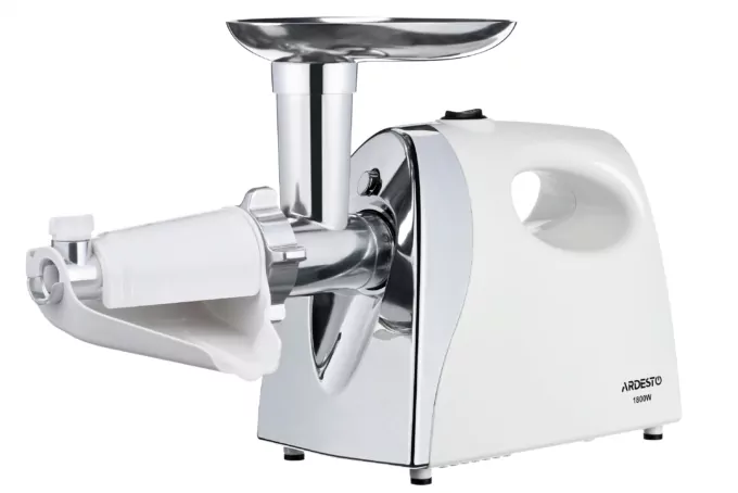 Ardesto meat grinder, 1800W, 2kg/min, 3 cutting plates, sausages nozzle, tomato juicer, plastik, white-silver