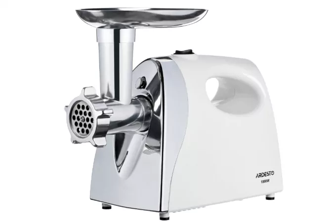 Ardesto meat grinder, 1800W, 2kg/min, 3 cutting plates, sausages nozzle, tomato juicer, plastik, white-silver
