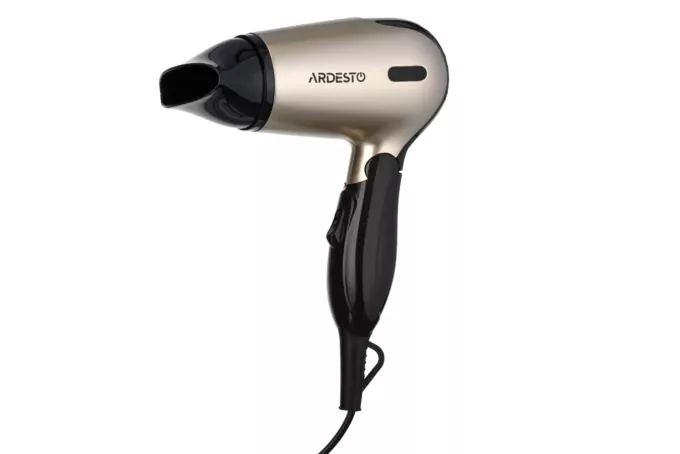 Hair Dryer ARDESTO travel, HD-Y220PRO,1850-2200В, 2 speeds, 2 temperature settings, folding handle, black+gold