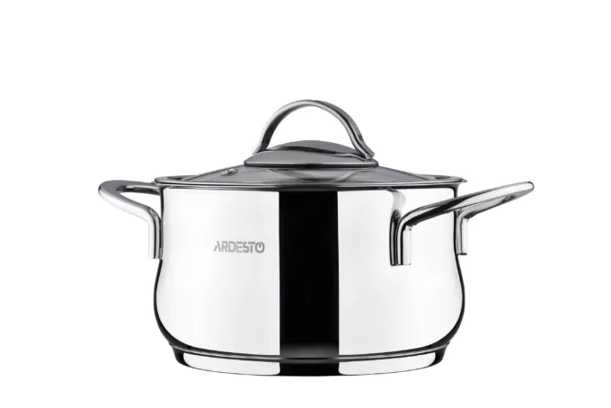 Ardesto Casserole with glass lid, Black Mars, 1.8l, stainless steel